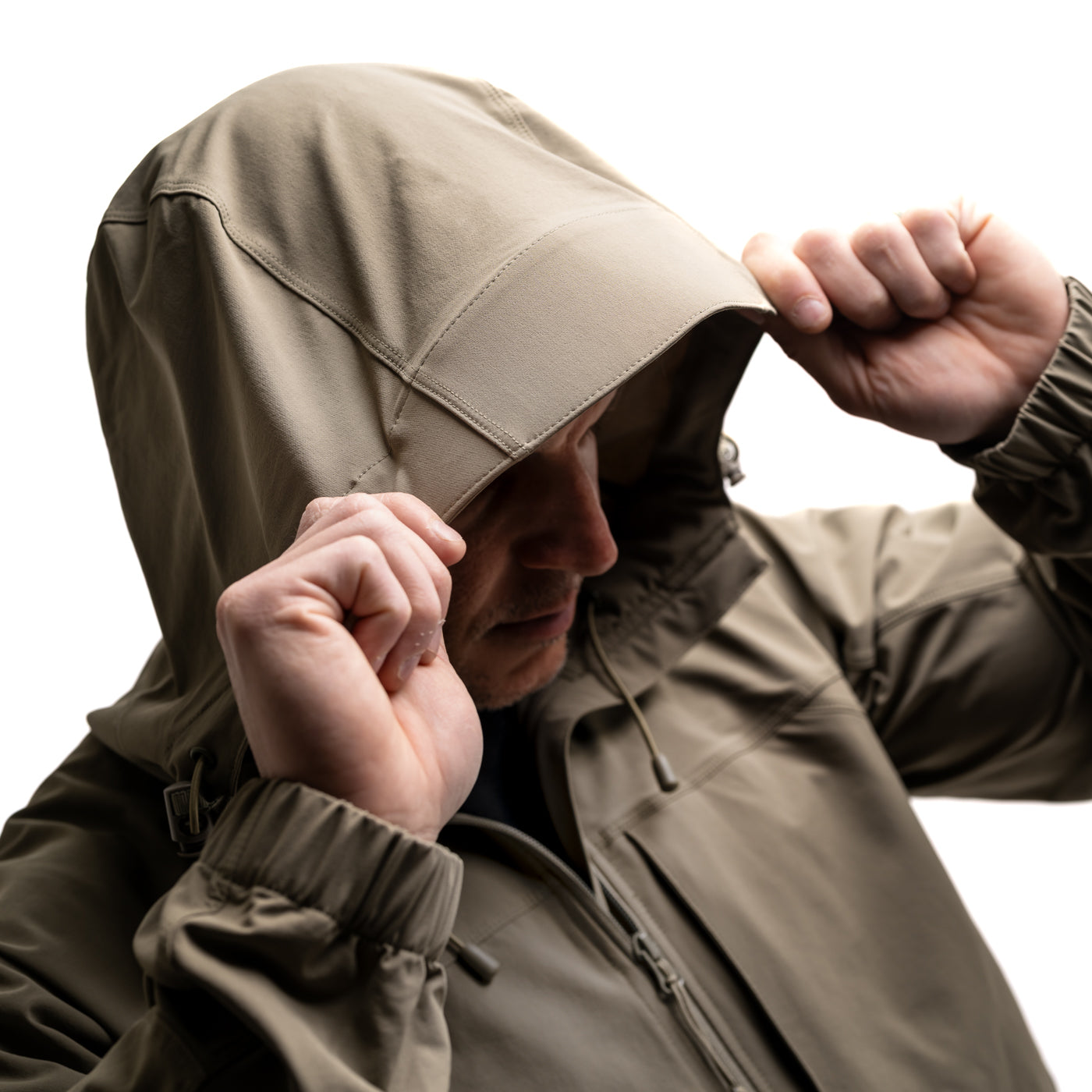 OTTE GEAR TACTICAL WINDBREAKER FDE HOOD 2